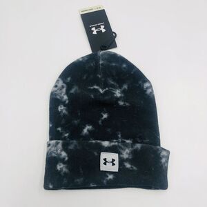 Under Armour Beanie Hat Black White Tie Dye Cuffed Knit Logo Winter Sport Unisex